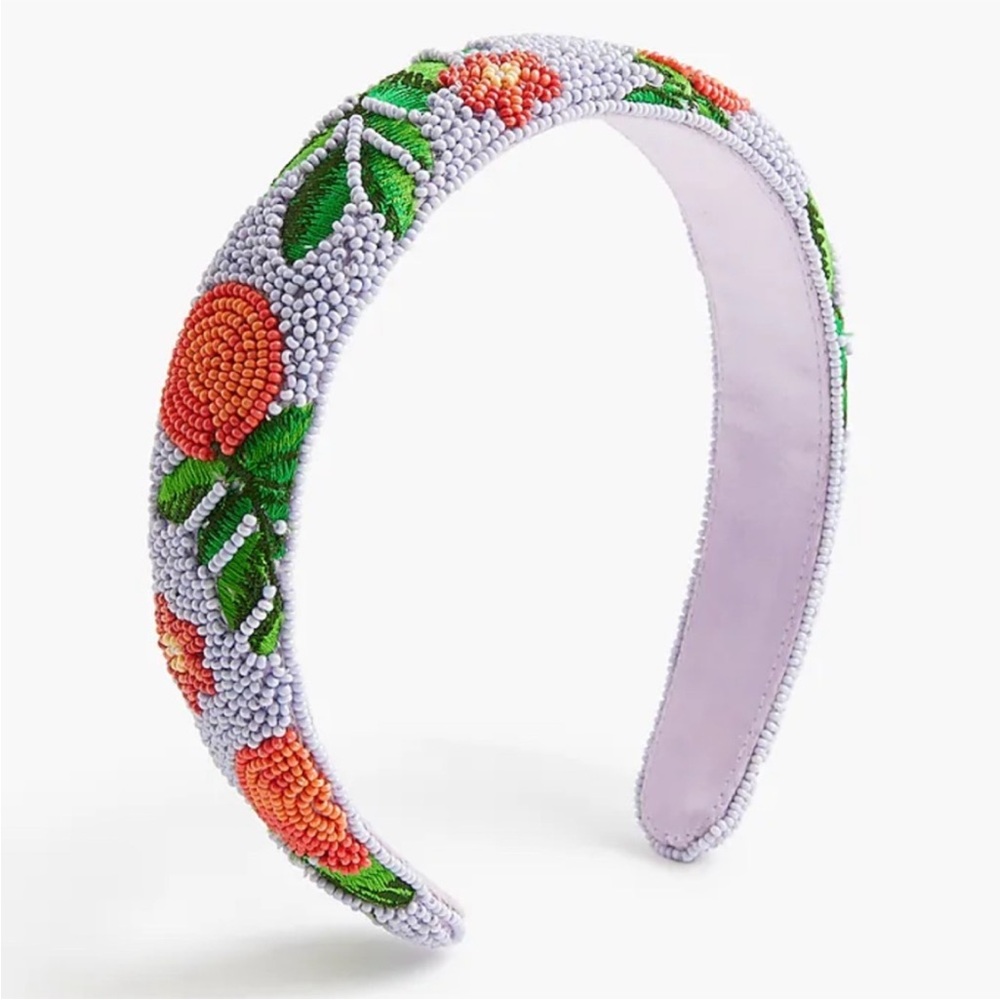 Lavender Floral Beaded Headband with Coral and Green blood orange design